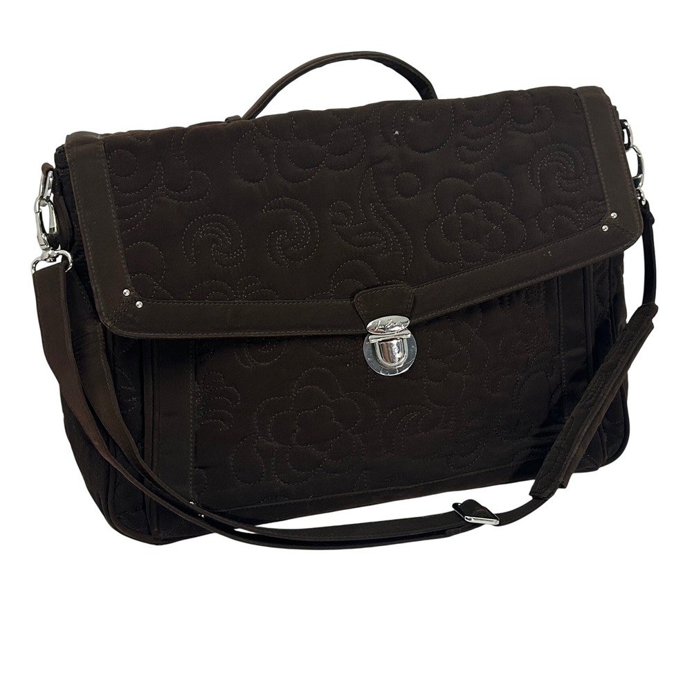 Vera Bradley Brown Quilted Briefcase Messenger Laptop Bag Floral Lining